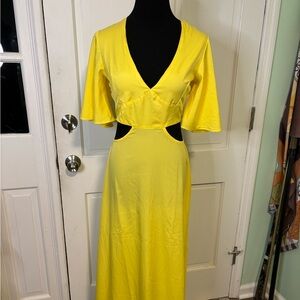 Boohoo Vibrant Yellow Maxi Dress with Cut-Outs